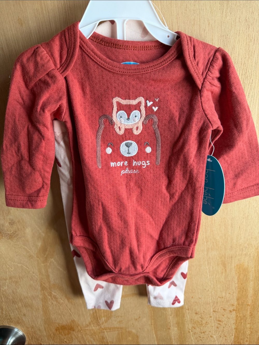Bon Bebe Girl Long-Sleeve One-Piece Bodysuit in Rust Set 3-6M